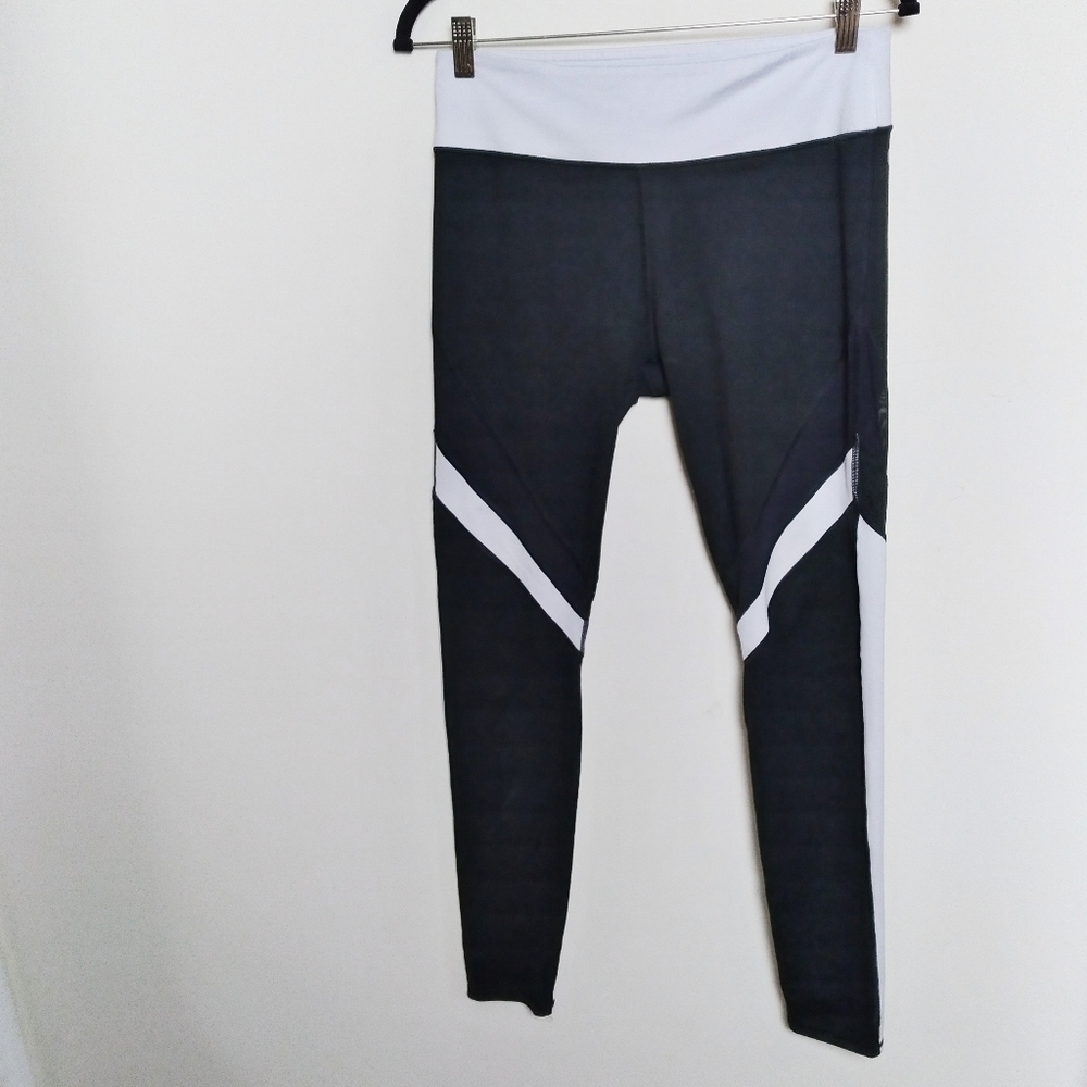 Fabletics Black and White Contrast Leggings with Mesh Panel Size Medium